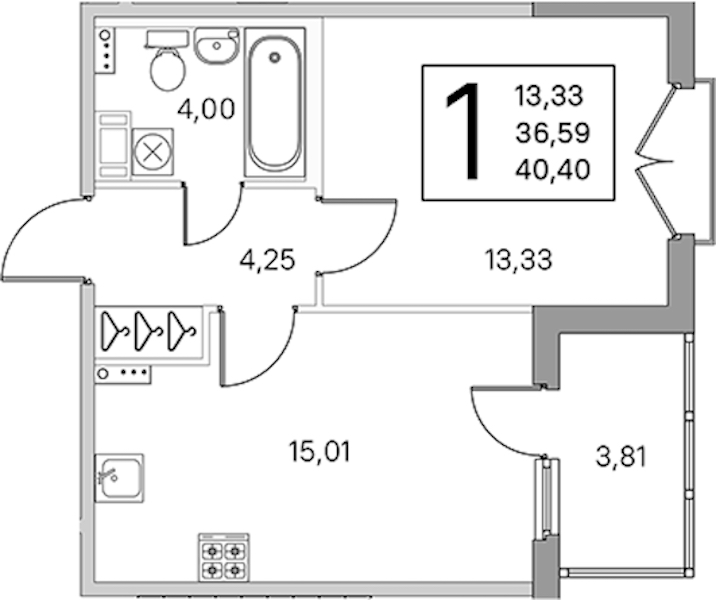1-комнатная квартира 38.5 м², 4/4 эт., ЖК «Любоград в Стрельне»